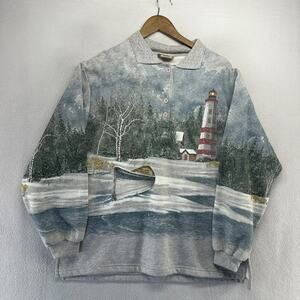 Vintage Artisans Sweater Women's Large Lighthouse Cottagecore Cabin Grandma 90s